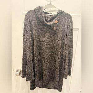 Reborn J Charcoal Cowl Neck Button Tunic Top Medium